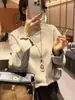Moletom Curto Azul com Barra Ondulada Estilo Coreano para Mulheres Moda Outono 2026 Design Simples Solto Peça Superior de Outerwear