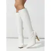Colección Otoño 2026: Botas de Tacón Grueso hasta la Mitad de la Pantorrilla con Forro Interior Elástico, Diseño Irregular con Adornos de Diamantes, Moderno Patrón de Piedra y Punta Fina