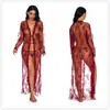 Cárdigan Sexy de Encaje Conjunto de Lencería Transparente para Mujer, Bata Larga hasta el Tobillo con Escote en V Profundo y Mangas Largas, Adecuado para Usar Fuera de Casa