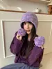 Gorro de Lana Tejido Retro de Color Mixto, Cálido en Invierno, Favorecedor, Gorro de Punto para Circunferencia de Cabeza Pequeña y Grande, Gorro con Pompón para Protección de Orejas