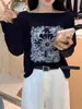 Camiseta Sencilla de Manga Larga para Mujer 2026 Verano Nuevo Estilo Patrón Estampado Holgada Ropa con Protección Solar de Moda y Versátil Top Delgado