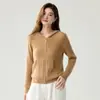 Cardigan de Punto Versátil Casual de Manga Larga Color Sólido Trenzado con Bolsillo con Cremallera y Capucha 100% Cachemira Estilo Simple Otoño Invierno