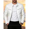 Jaqueta de Couro PU Masculina Slim Fit Gola Alta Primavera Outono Nova Jaqueta de Motociclista Multicor Moda Casual Jaqueta de Couro Roupa Exterior