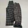 Pantalones Retro a Cuadros Gruesos con Forro de Polar para Mujer, Cintura Elástica, Corte Holgado, Casual, Versátiles, Pantalones Rectos Adelgazantes, Nuevos para Otoño e Invierno