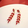 Pendientes de Lazo de Perla Estilo Chino Retro Pendientes de Borla de León Pendientes Rojos de Año Nuevo Cabeza de León