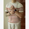 Suéter Masculino Novo de Manga Curta Listrado Leve Maduro Business Slim Seda Gelada Respirável Versão Coreana Comércio Exterior Atacado Transfronteiriço