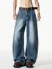 Jeans negros de pierna ancha estilo americano para hombre, pantalones rectos holgados de moda para otoño, pantalones largos curvos lavados de talla grande
