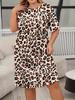 2025 Amazon Europeo y Americano Primavera y Verano Manga Corta Corazón de Mariposa Estampado de Leopardo Talla Grande Corto Cuello Redondo Vestido Camisón