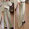 Jeans de trabalho de designer da moda para mulheres, novo modelo outono 2026, calças retas de perna larga de cintura alta para figuras petites
