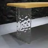 Placa de Suporte para Perna de Mesa Acrílica Marrom em Forma de V com Padrão de Pedra, Mesa de Console, Mesa de Centro, Escrivaninha, Processamento de Perna de Mesa Flutuante