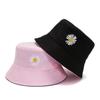 Chapéu Reversível para Mulheres no Verão, Chapéu de Pescador Versátil com Aba Pequena para Proteger do Sol, Novo Estilo Chapéu Bucket da Moda com Rosto Sorridente e Margarida para Homens