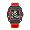 Reloj Deportivo Estilo Europeo y Americano Forma de Barril para Hombre, Reloj de Cuarzo con Engranajes Luminosos Esqueleto con Correa de Silicona, Exclusivamente para Ventas Transfronterizas de Relojes para Hombre