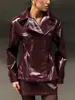 Conjunto de Cuero Brillante Estilo Retro, Modelo Nuevo Transfronterizo Europeo y Americano 2026, Chaqueta de Cuero de Doble Botonadura Ceñida a la Cintura con Minifalda de Cuero del Mismo Color