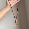 [Ajenjo] Estilo Chino Zen Caramelo Núcleo de Oliva Colgante Collar Largo con Cuentas de Madera Nuevos Accesorios de Cadena para Suéter Chinoiserie