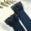 Medias sexy hasta la rodilla con ribete de encaje para mujer, con silicona antideslizante, adecuadas para primavera y otoño, medias negras que realzan la apariencia de las piernas y crean un efecto adelgazante