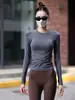Top de Yoga de Manga Larga Elástico con Estampado de Letras Entrenamiento de Pilates Adelgazante Secado Rápido Ajustado Capa Base para Correr Camiseta de Fitness