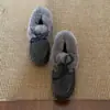 Estufa Cálida de Invierno~Ropa Exterior Perezosa Suave Zapatos de Frijol Nuevo Estilo para Mujer Lazo Cuero Mate Fondo Plano Mocasines de Piel
