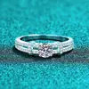 Anel Xindeyi S925 Prata Esterlina com Moissanita para Mulheres, Anel Duplo com Fileira de Diamantes, Requintado e Simples, Versátil para Uso Diário