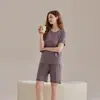 Conjunto de Pijama de Modal Lenzing para Mujer, Verano Manga Corta Pantalón Largo y Shorts Pulóver, Ropa de Casa Sencilla para Mujer
