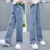 Calça jeans wide leg para meninas Primavera e Outono 2023 nova vestuário infantil atacado rede popular tendência calças para crianças grandes e pequenas calças retas