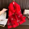 Rouyun Estilo Coreano Outono e Inverno Novo Lenço de Seda Imitação Misturada com Seda Feminino Estampado com Contas Xale Exterior Lenço Atacado