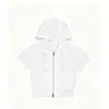 Cardigan con Capucha Estilo Coreano Moda Oscura Hebilla Metálica de Doble Fila Cremallera Mangas Cortas Abullonadas Ajustado Delgado Chica Picante Camiseta