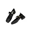 Sapatos de Salto Grosso Quadrados de Boca Rasa Estilo Primavera e Outono Retro Francês para Mulheres, Sapatos Mary Jane de Couro com Salto Médio e Elegância Leve e de Conto de Fadas