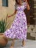 Vestido Impreso para Mujer de Verano Estilo Bohemio Cuello en V Cintura Falda Larga Elegante Exportación Europea y Americana Amazon