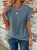 Camiseta de Color Puro con Cuello Redondo Nueva Transfronteriza Europea y Americana Elegante Top Retorcido de Manga Corta Ropa para Mujer de Primavera y Verano 2024