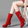 Entrega única elegante corrente de strass Botas de Cavaleiro de Veludo Fosco botas de salto alto de cano médio botas de comércio exterior H301