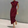Vestido de Verão 2026 Feminino Nova Moda Amazon Cross-Border Estilo Europeu e Americano Elegante Cor Sólida Afunilado na Cintura com Manga Flare