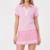 Conjunto Deportivo Transfronterizo de Tacto Desnudo para Tenis para Mujer, Camiseta Polo de Manga Corta Ajustada, Ropa de Entrenamiento de Bádminton y Fitness, Falda Corta, Verano