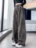 Jeans de pierna ancha con estampado de leopardo Chao Li Youhuo para mujer, nuevo modelo primavera y otoño 2026, de cintura alta, adelgazantes, holgados, de pierna recta, largos hasta el suelo