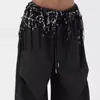 Nueva Marca de Street Dance de Moda Cinturón de Lentejuelas Bufanda de Cadera para Danza Jazz Bufanda Triangular India para Actuación Cinturón de Borlas
