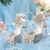 Zapatos de Tacón Alto de Cristal con Lazo para Niñas Nuevos en Stock Zapatos Brillantes de Princesa Zapatos de Cuero para Actuación de Piano de Niñas