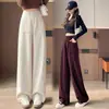 Pantalones de pana azul marino de pierna ancha con cintura alta, efecto adelgazante, diseño casual de pierna recta y un toque de forro de terciopelo.