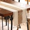 Estilo Americano Simple de Alta Gama Bicolor Algodón y Lino Costura Hecho a Mano Borla Camino de Mesa Mantel para Mesa de Comedor Festival Camino de Mesa para Mesa de Té Paño Decorativo