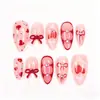 30 Peças de Unhas Vestíveis de Morango e Amêndoa Doces para o Dia dos Namorados Laço Feito à Mão Diamante Coração Unhas de Manicure em Estoque