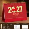 Calendário de Mesa de Couro do Ano da Ovelha 2027 Ornamento Criativo de Mesa Livro de Check-In Contagem Regressiva para Provas Planejador Mensal Personalizável