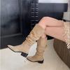 Moda estilo británico adelgazante pero botas hasta la rodilla botas de manga de felpa plisada mujer 2022 nuevas botas largas