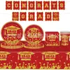 Nuevos Suministros de Decoración para Fiesta Temática de Temporada de Graduación 2026 Platos de Papel Oro Negro y Oro Blanco, Manteles y Juego de Vajilla
