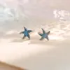 Pendientes Azules Estrella Esmaltada Amanecer de Primavera para Niñas 2025 Tendencia Estilo Bosque Estudiante Pequeños Mini Pendientes de Tuerca Estrella de Mar