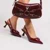 Sandálias Femininas de Salto Alto Cor Vinho Luxo Leve, Elegantes e Fashion com Bico Fino e Tiras Rasas Estilo Francês
