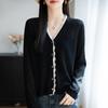Camisa Francesa Suave de Renda e Linho de Bambu para Proteção Solar para Mulheres Verão Fina Camisa para Ar Condicionado Decote V Cardigã Tricotado