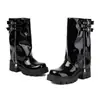 Botas de otoño e invierno para mujer de talla grande, hasta la pantorrilla, punta redonda, suela gruesa, plataforma impermeable, tacón alto de cuero, botas de equitación versátiles de calidad de exportación para mujer