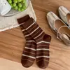 Calcetines para Mujer Estilo Coreano 2026 Nuevos Calcetines de Media Pantorrilla con Adorno de Encaje y Moño con Botón Ins Raya Calcetines Holgados