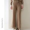Calça Casual de Caxemira Outono e Inverno Nova Cintura Alta 100% Caxemira Pura Tricotada Feminina Solta Casual Reta Cordão Calça Longa