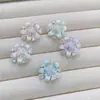 Pendientes pequeños de esmalte con forma de flor, estilo vintage francés, con incrustaciones de diamantes y pasadores de plata 925, temática del bosque, exquisitos, versátiles y de alta gama.