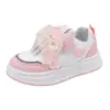 Zapatillas de velcro para niñas, estilo primavera y otoño, zapatillas casual de princesa con lazo rosa, zapatos blancos de suela suave, zapatillas deportivas para niños