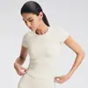 Camiseta Casual Fitness Esportiva de Manga Curta com Gola Redonda Sem Costura Transfronteiriça Slim Fit Justa Roupa de Yoga para Mulheres